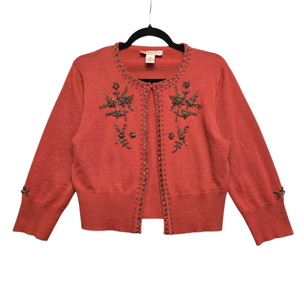 Y2K Beaded Cardigan Floral Whimsygoth L bURGUNDY Wool Blend
